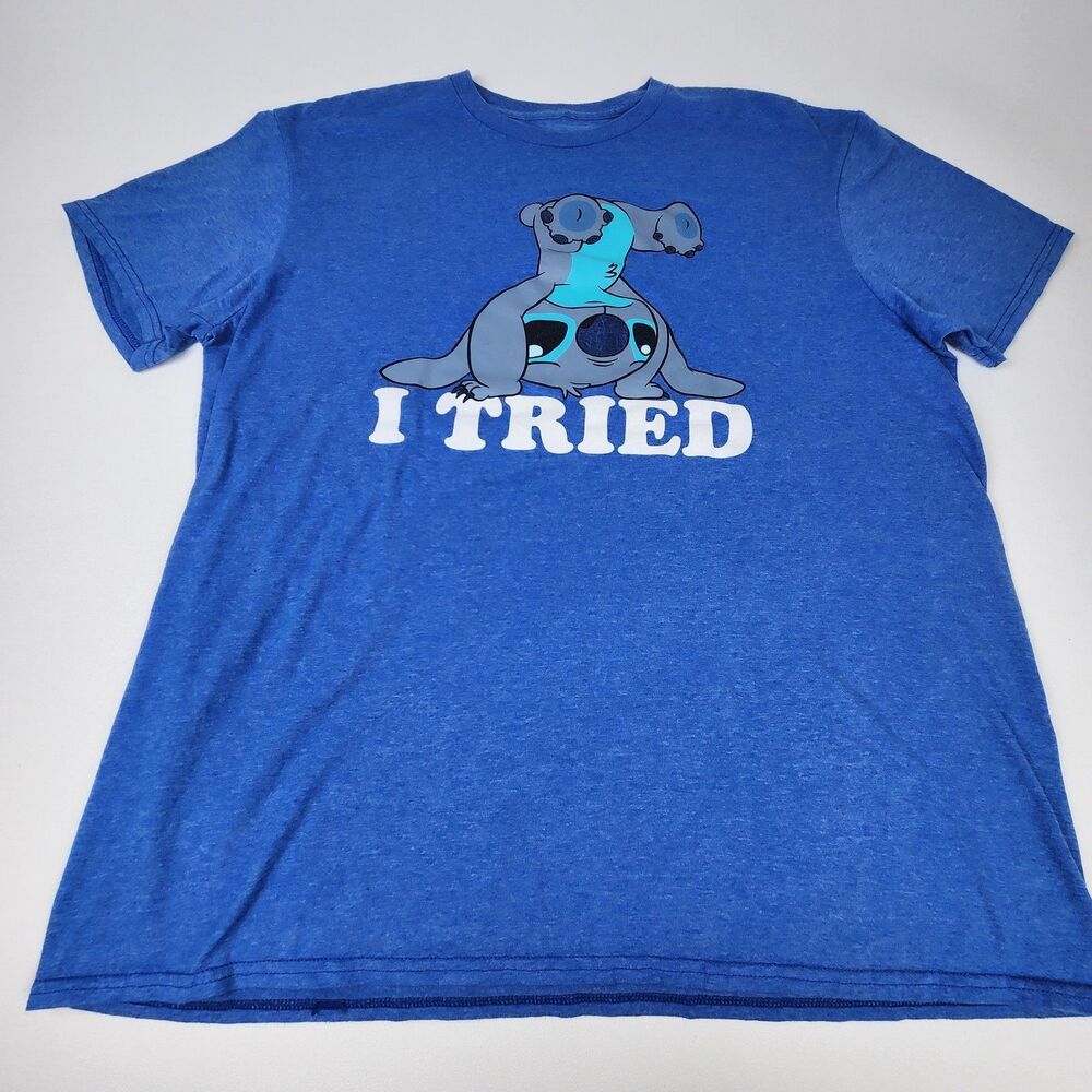 Disney Stitch I Tried Funny Graphic T Shirt Blue Adult 2XL XXL